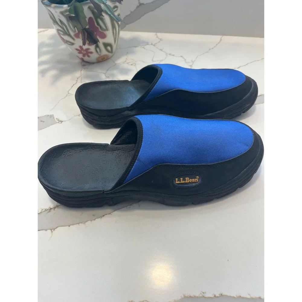 LL Bean Mens Sport Camp Clogs Blue Black Slip On Shoes Size 10